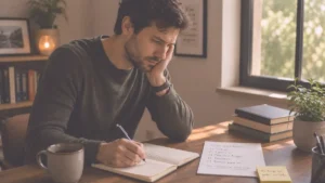 Persona reflexionando sobre autoexigencia y autocrítica