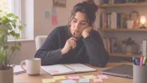 Persona adulta con TDAH intentando empezar una tarea