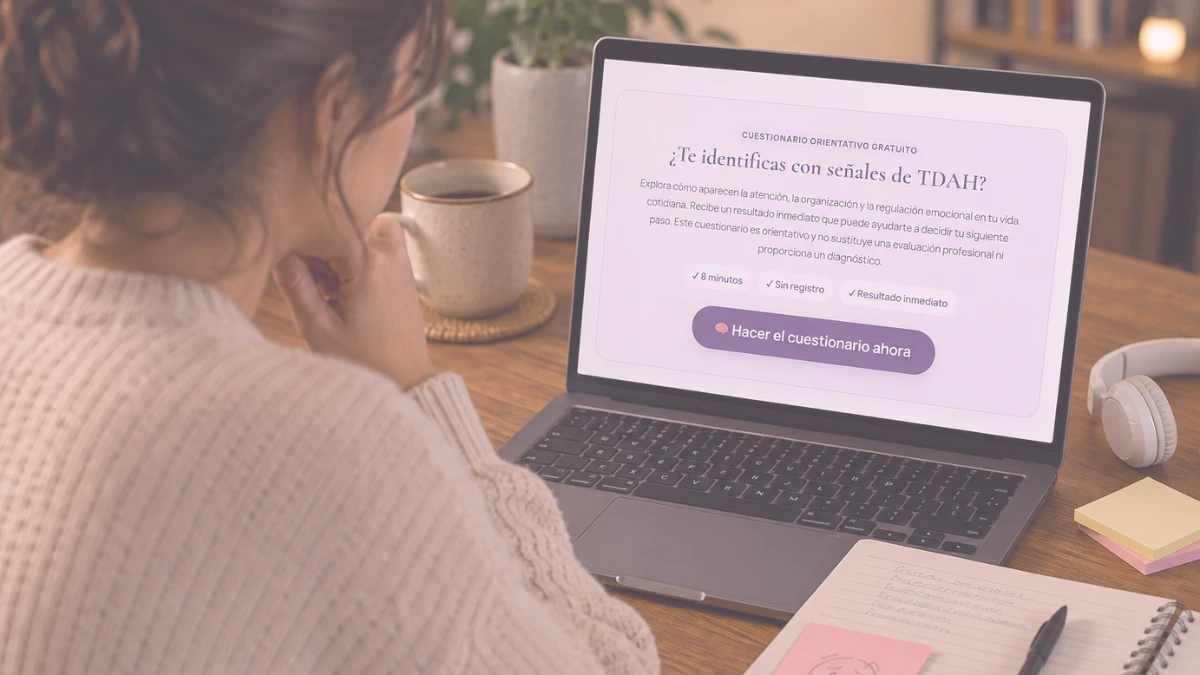 Persona adulta respondiendo un test orientativo de TDAH en adultos pensando Tengo TDAH o soy distraído
